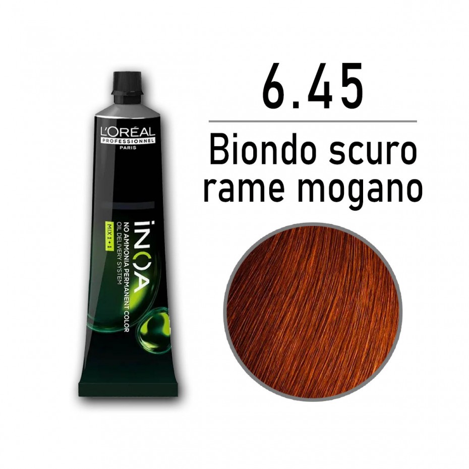 Tinta capelli L'Oreal Inoa biondo scuro rame mogano da 60 ml - 6.45