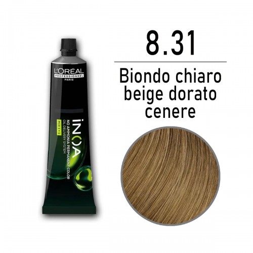 Tinta capelli L'Oreal Inoa biondo chiaro beige dorato cenere da 60 ml - 8.31