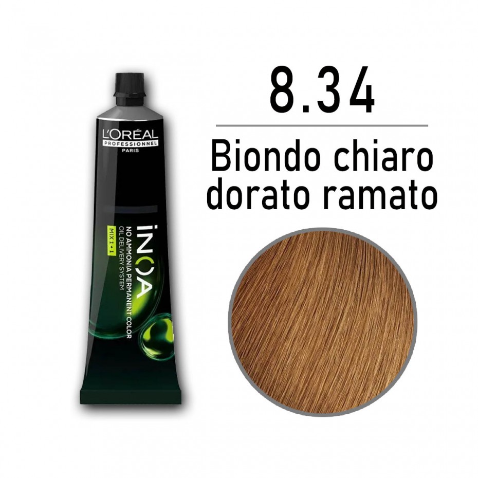 Tinta capelli L'Oreal Inoa biondo chiaro dorato ramato da 60 ml - 8.34
