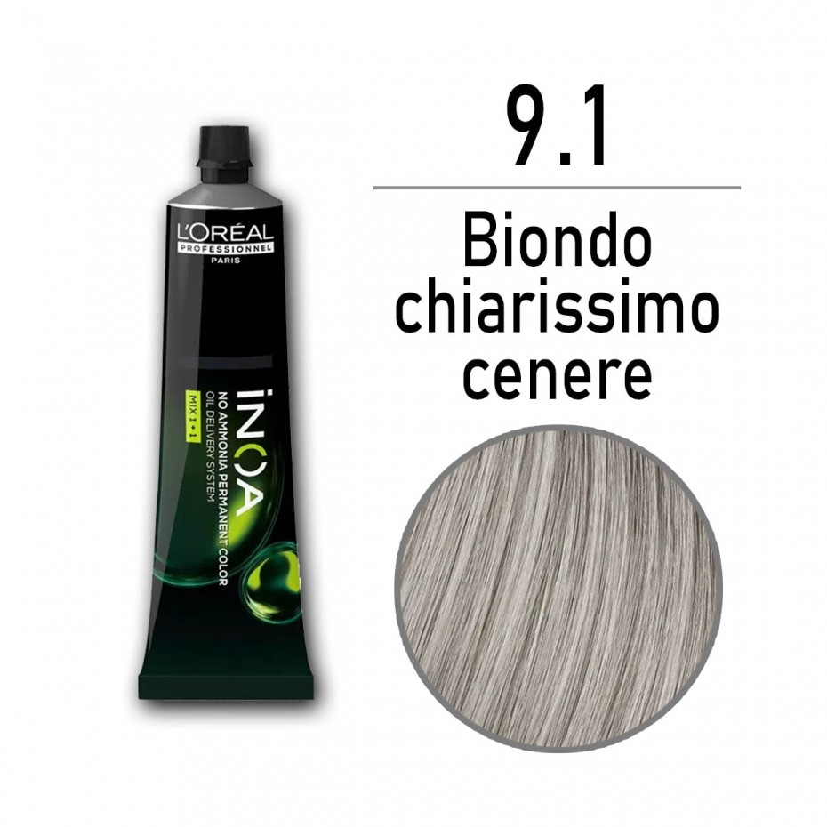 Tinta capelli L'Oreal Inoa biondo chiarissimo cenere da 60 ml - 9.1