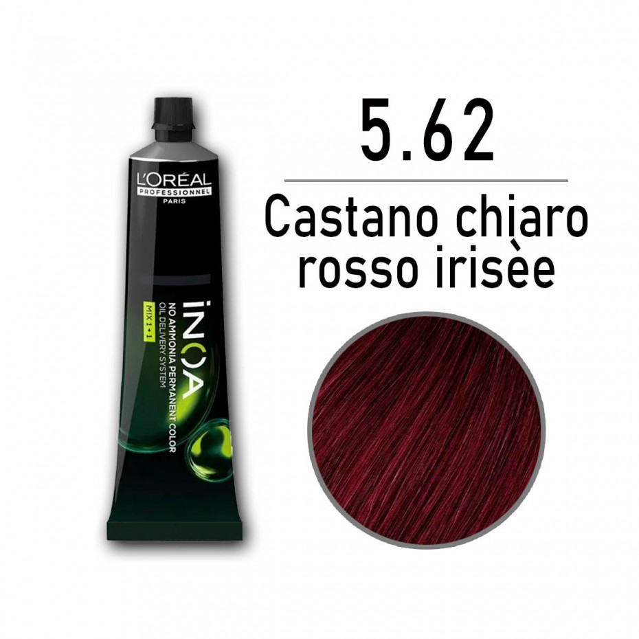 Tinta capelli L'Oreal Inoa castano chiaro rosso irisèe da 60 ml - C5.62